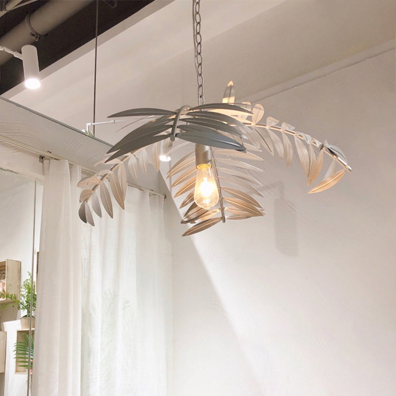 Iron Hanging Pendant Light Rural Leaf Shaped 1 Light Restaurant Ceiling Suspension Lamp