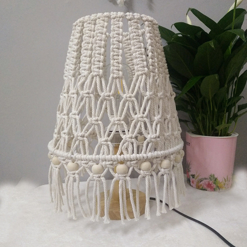 Yellow 1 Head Night Lighting Country Handwoven Rope Tapered Table Lamp with Tassel Fringe