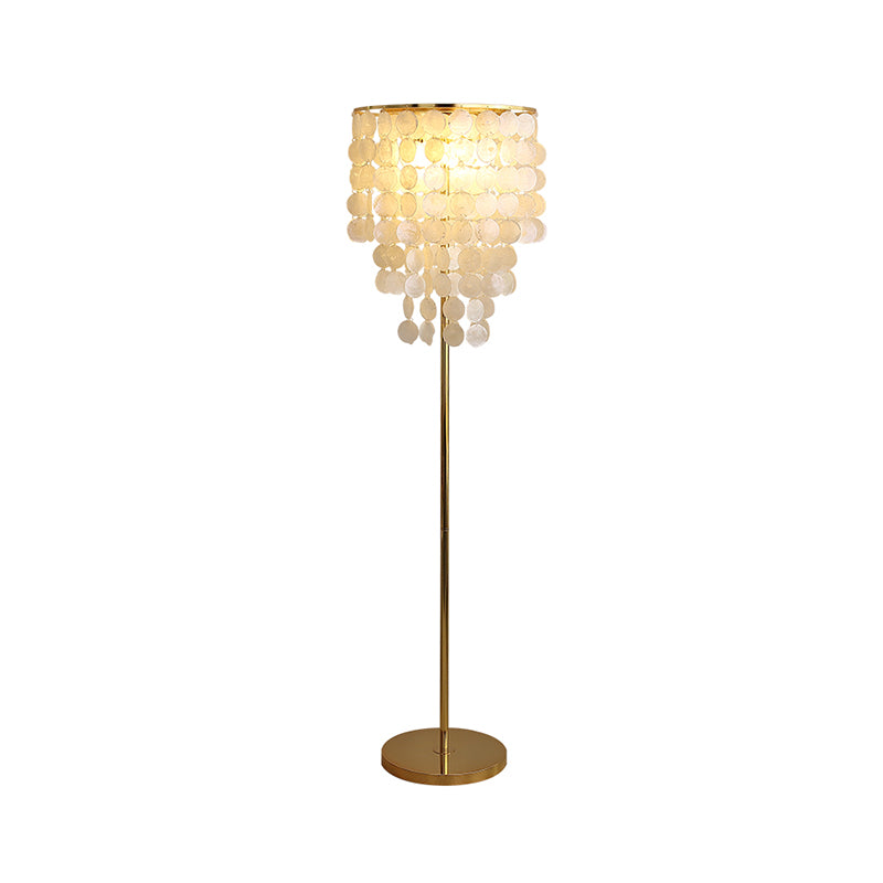 Shell Cascading Floor Lighting Classic 1 Bulb Living Room Standing Lamp in Gold