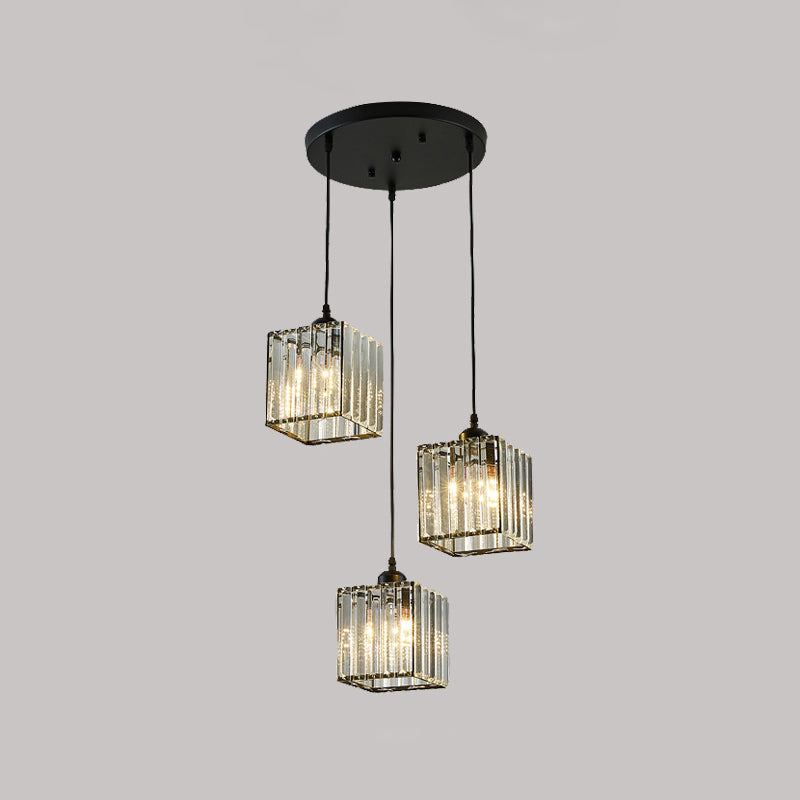 Crystal Geometrical Cluster Pendant Traditional 3-Light Dining Room Ceiling Lamp
