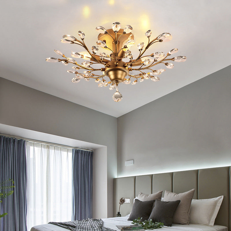 Crystal Semi Flush Mount Light Verbruikt Branch Countryside Plafond gemonteerde lamp voor slaapkamer