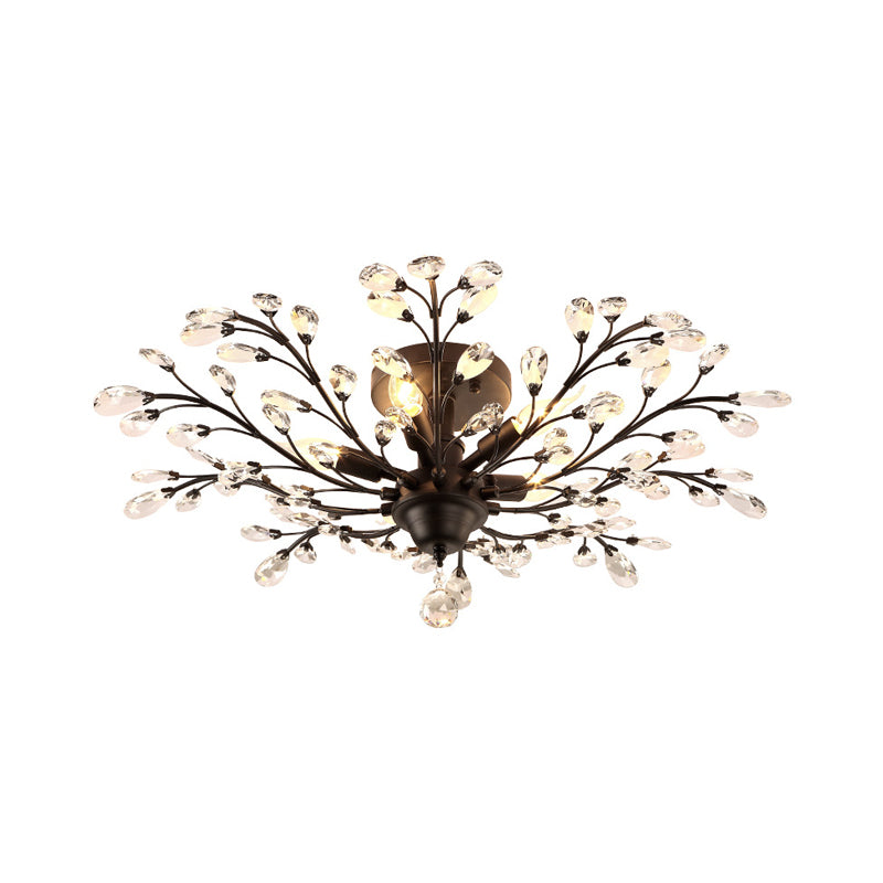 Crystal Semi Flush Mount Light Entwining Branch Countryside Deckenlampe für Schlafzimmer