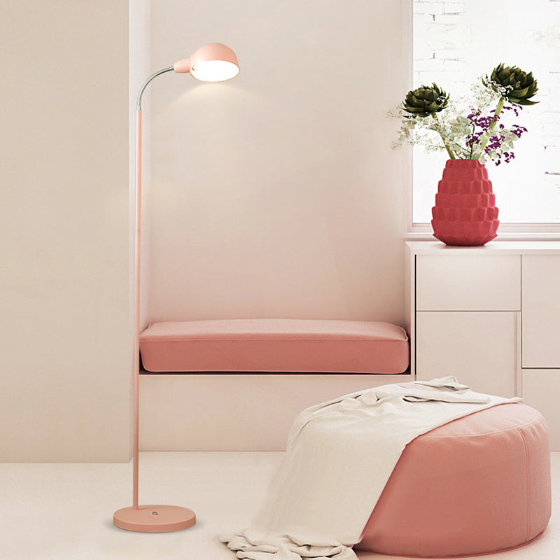 Metal Dome Shade Floor Lamp Contemporary 1-Head Standing Light with Flexible Gooseneck Arm