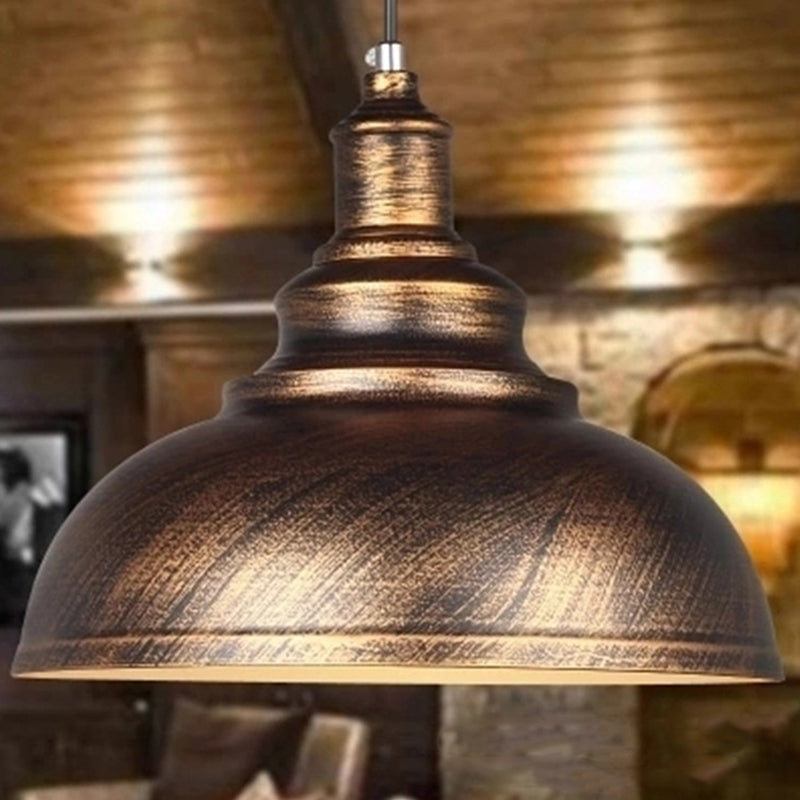 1 Head Metallic Drop Pendant Rustic Bowl Shade Dining Room Hanging Ceiling Light