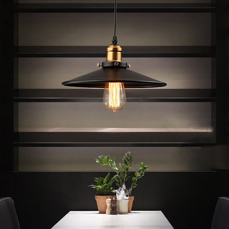 Nero 1 Lampada leggero Lampada Farmhouse Metal Wide Flare Sospensione Lampada sospensione