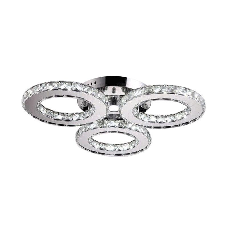 Circular Flush Mount Fixture Minimalist Clear Crystal LED Bedroom Ceiling Light in Chrome