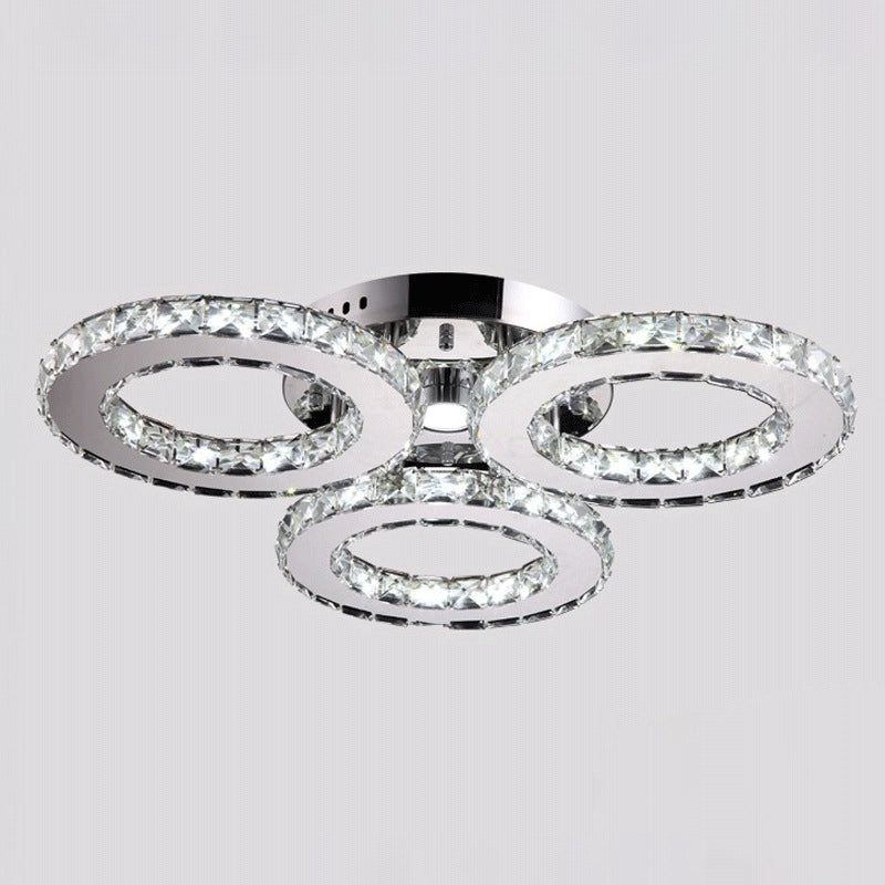 Circular Flush Mount Fixture Minimalist Clear Crystal LED Bedroom Ceiling Light in Chrome