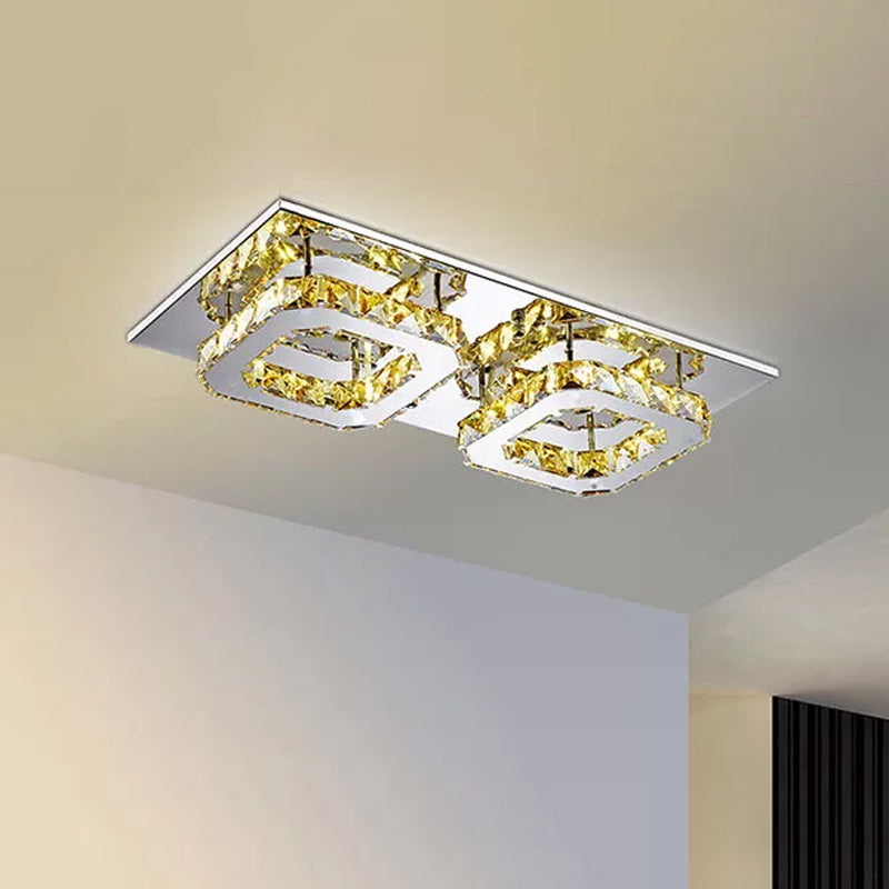 Square Beveled Crystal Ceiling Flush Mount Modernist LED Chrome Flush Light Fixture for Corridor