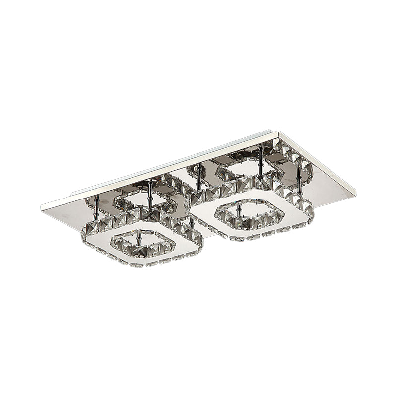 Square Beveled Crystal Ceiling Flush Mount Modernist LED Chrome Flush Light Fixture for Corridor