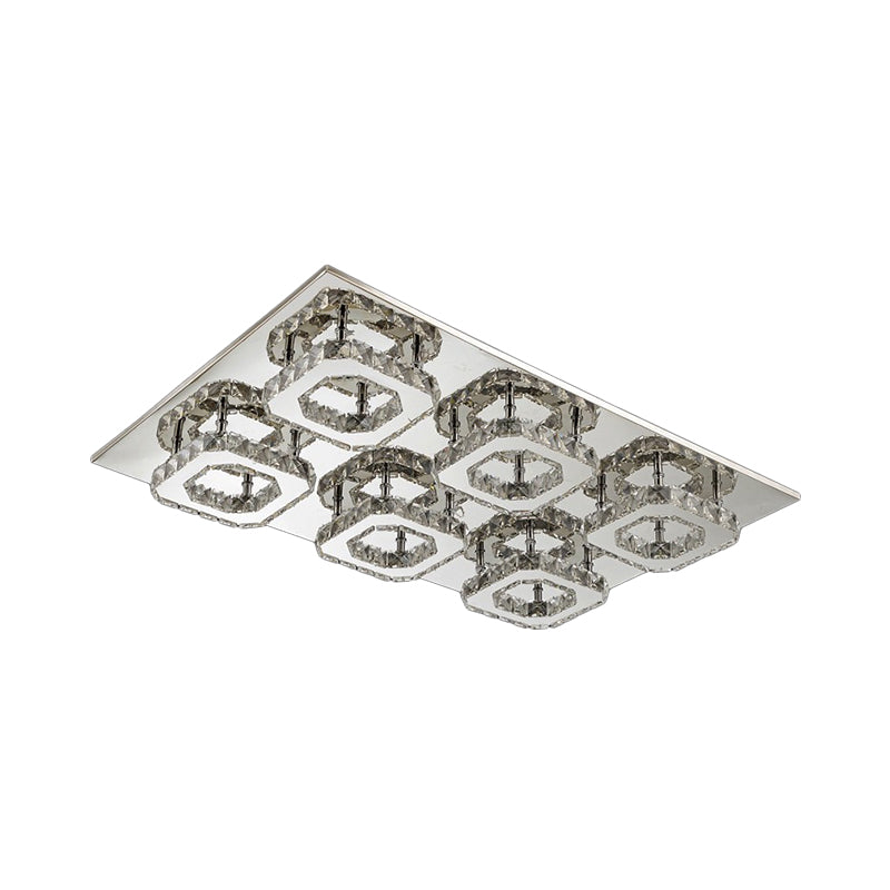 Block Flush Ceiling Light Modern Style Faceted Crystal Chrome Flushmount Lighting