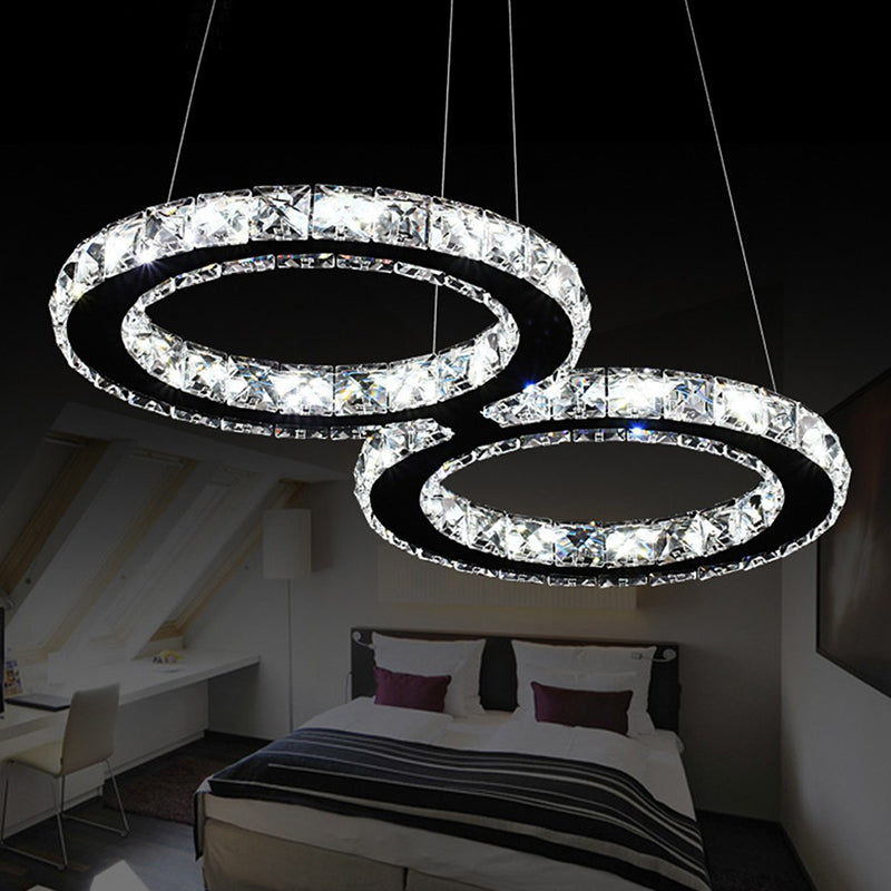 Clear Crystal Curve Frame Chandelier Simple Stainless Steel LED Hanging Light Fixture for Living Room