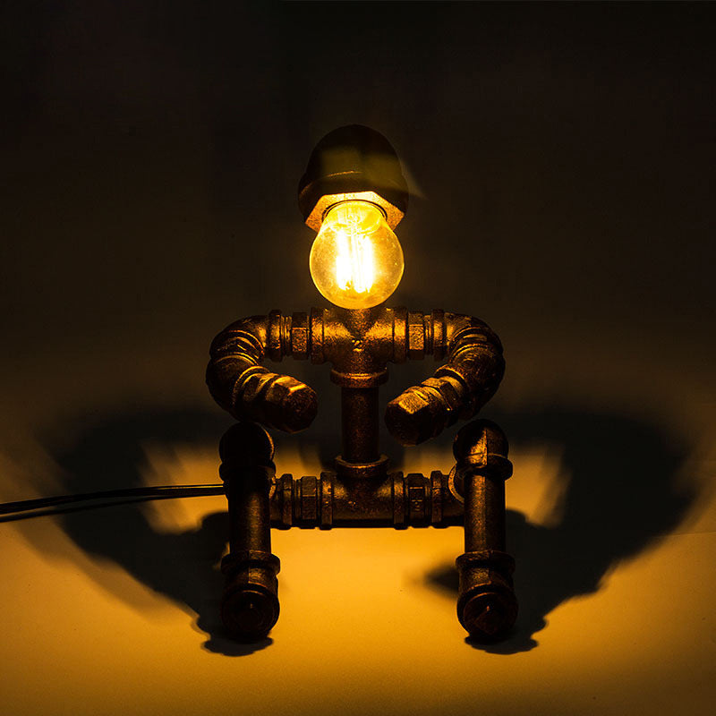 IJzeren zitten robot tafellamp steampunk 1-kop slaapkamer nachtkastje verlichting in brons