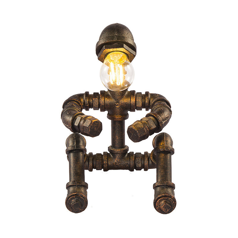 Iron Sitting Robot Table Lamp Steampunk 1-Head Bedroom Nightstand Lighting in Bronze