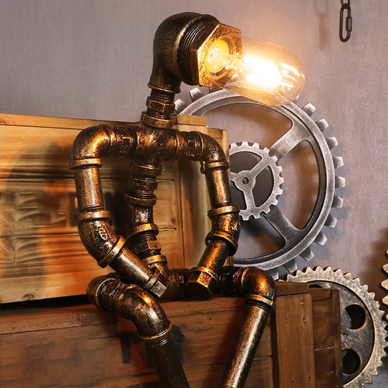 1 Bulb Metal Night Table Lighting Warehouse Brass Robot Shaped Bedroom Nightstand Lamp