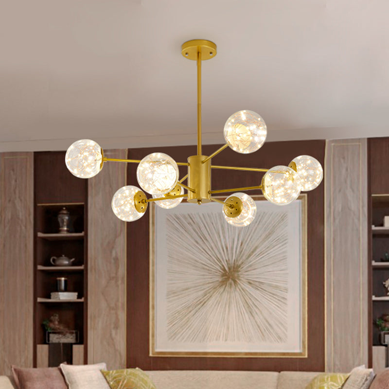 Round Hanging Chandelier Minimal Starry LED Glass Pendant Light Fixture with Radial Design