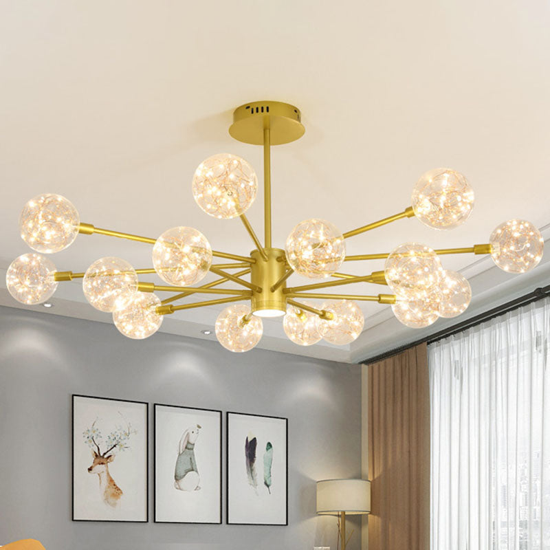 Starburst Hanging Ceiling Light Modern Metal Living Room LED Chandelier with Orb Glass Shade