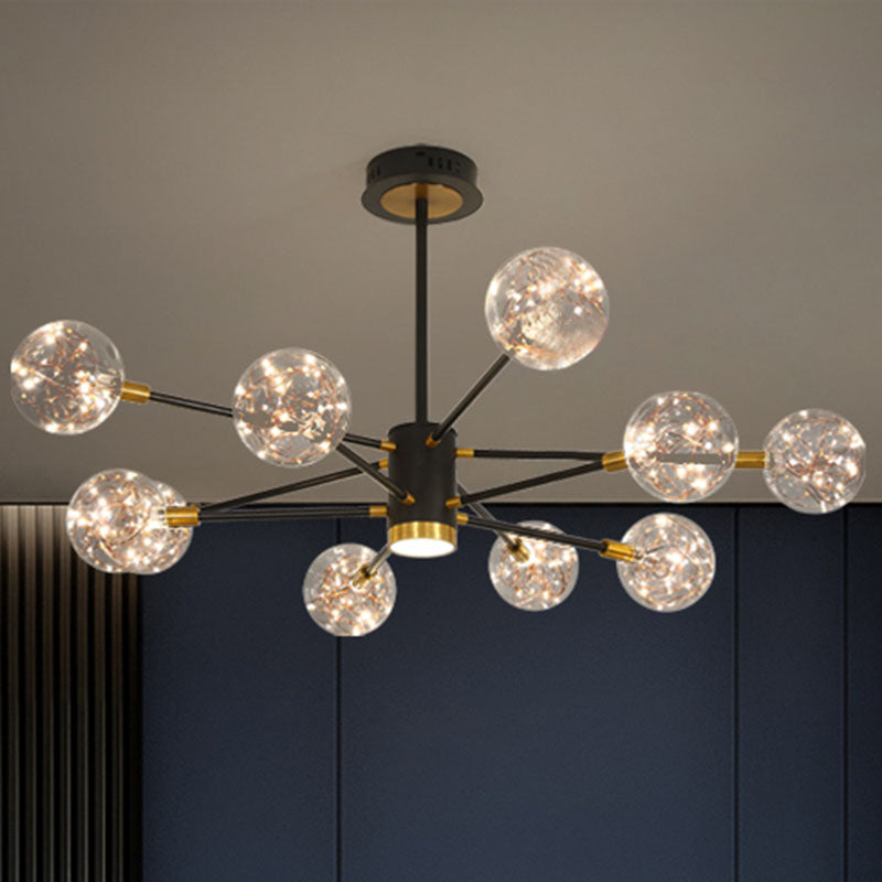 Starburst Hanging Ceiling Light Modern Metal Living Room LED Chandelier with Orb Glass Shade