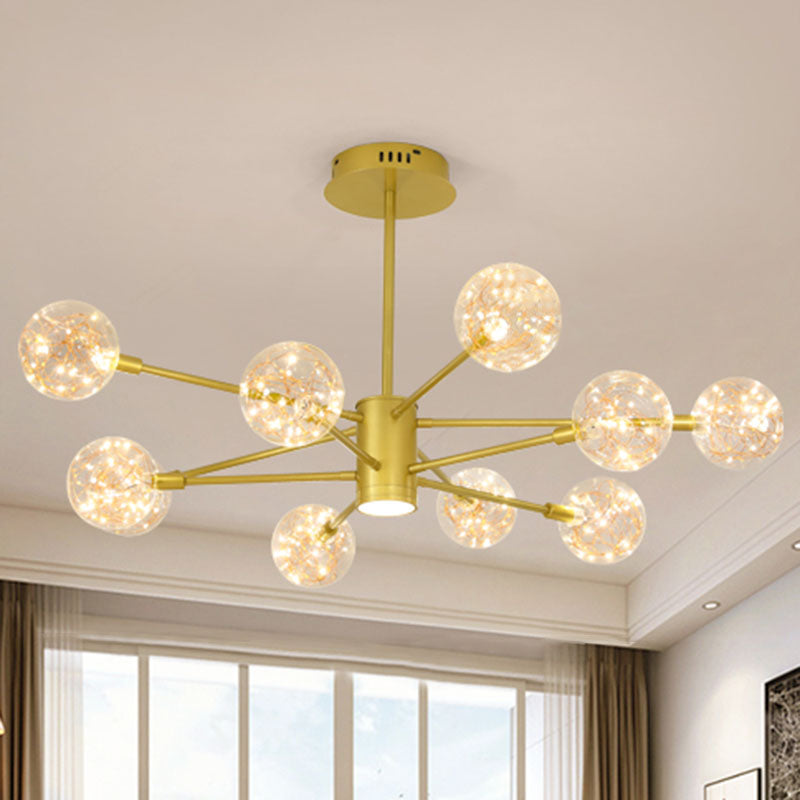 Starburst Hanging Ceiling Light Modern Metal Living Room LED Chandelier with Orb Glass Shade