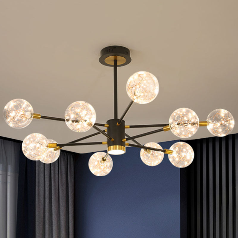 Starburst Hanging Ceiling Light Modern Metal Living Room LED Chandelier with Orb Glass Shade