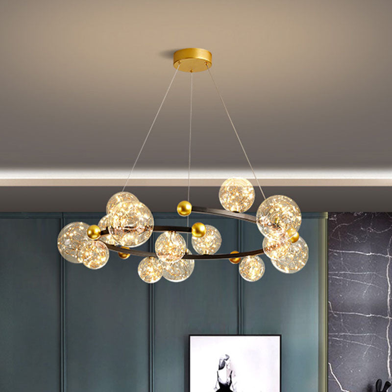 Clear Glass Orb Chandelier Lamp Contemporary LED Down Lighting with Glowing String