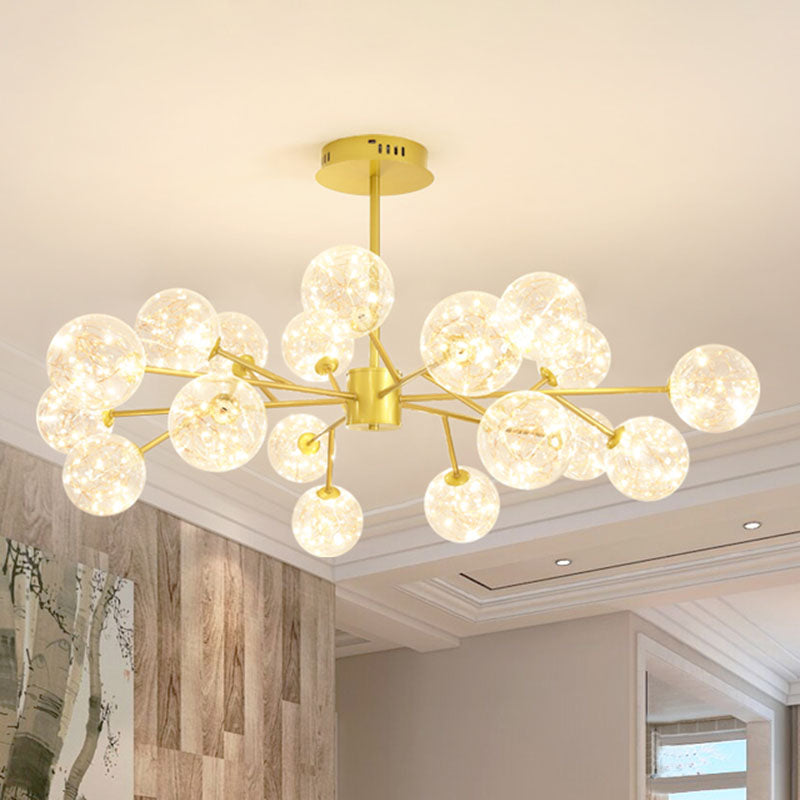 Gold Spherical Ceiling Chandelier Modern Style Clear Glass LED Starry Pendant Light Kit