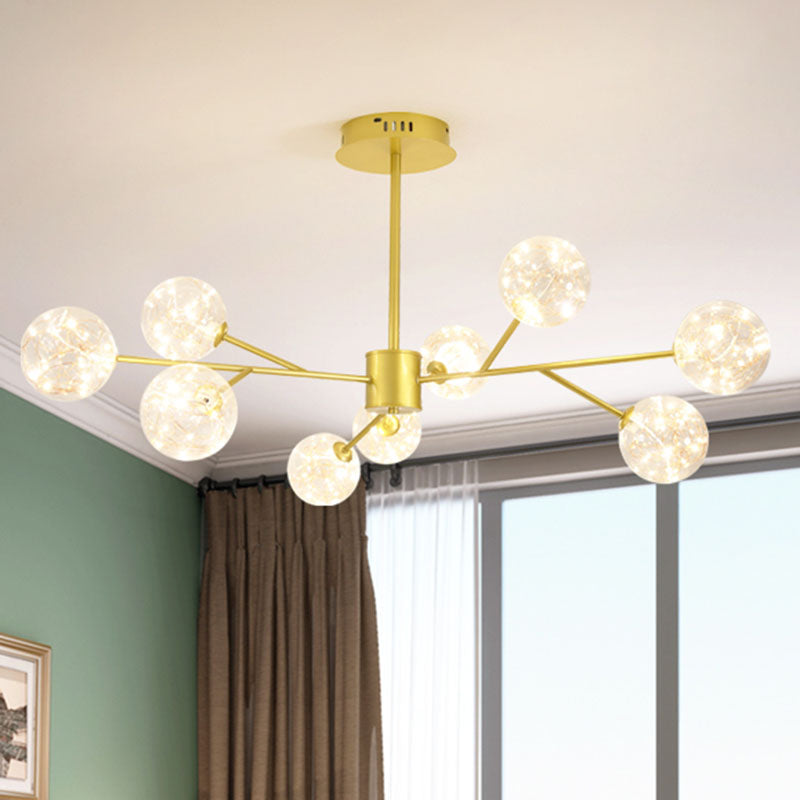 Gold Spherical Ceiling Chandelier Modern Style Clear Glass LED Starry Pendant Light Kit