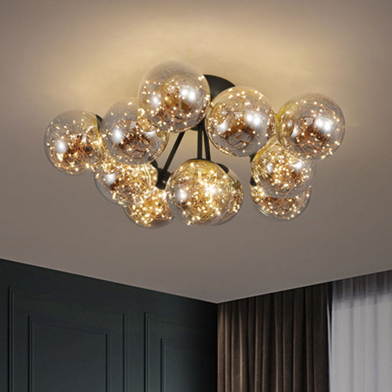 Ball Flushmount Light Modernist Smoke Grey Glass LED Starry Ceiling Lighting for Bedroom