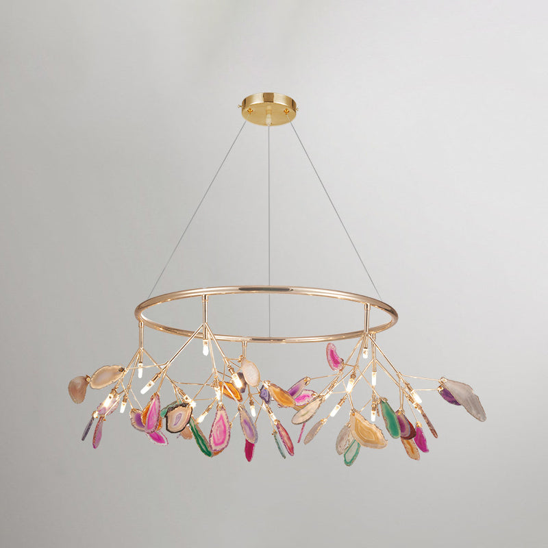 Leaf Agate Pendant lustre moderniste LED Gold Hanging Lightture pour le salon