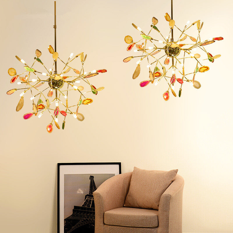 Leaf Agate Pendant lustre moderniste LED Gold Hanging Lightture pour le salon