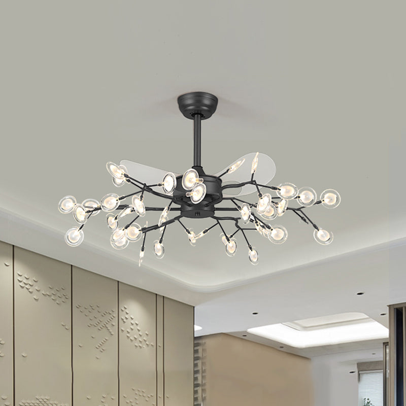 39.5" Wide Simple Branching Pendant Fan Light Acrylic Living Room LED Semi Mount Lighting with 3 Blades