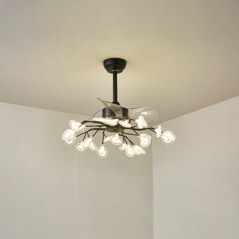 Luz de ventilador de techo acrílico de 3 palas de 3 cuchillas LED Minimalista Semi Flush para sala de estar