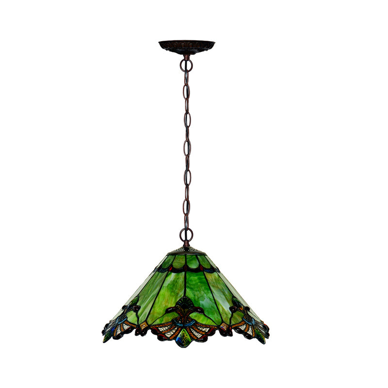 2-Light Chandelier Lamp Mission Hand Rolled Art Glass Pendant Lighting Fixture in Green