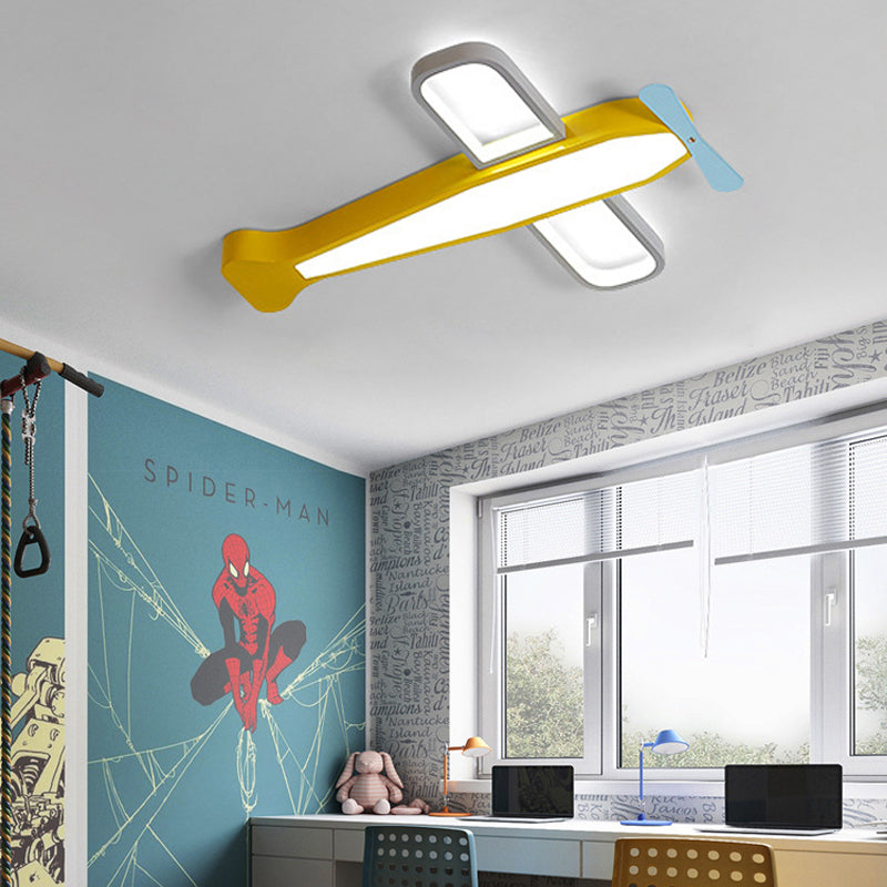 Yellow Propeller Plane Ceiling Mount Light Cartoon Acrylic LED Ceiling Lamp for Kid Bedroom