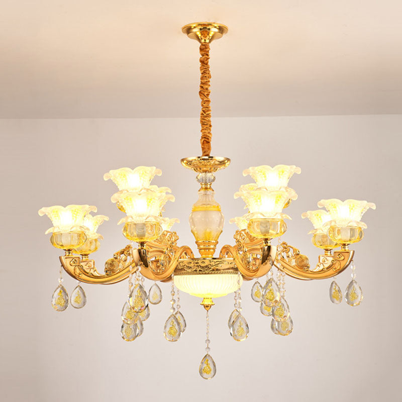 Floral K9 Crystal Drop Lamp Contemporary Gold Chandelier Light Fixture for Bedroom