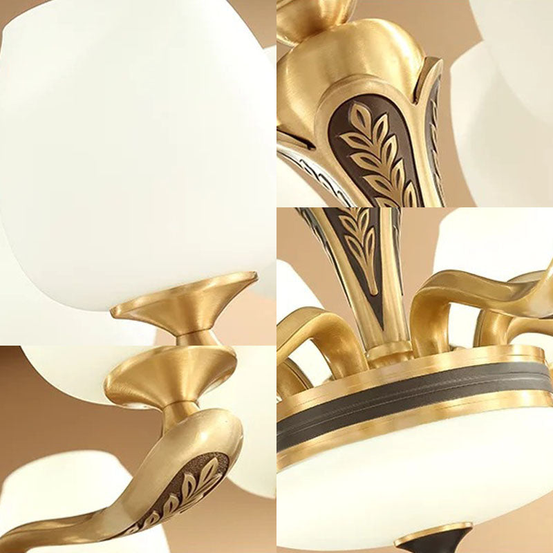 Tulip White Glass Hanging Chandelier Contemporary Gold Suspension Pendant Light for Living Room