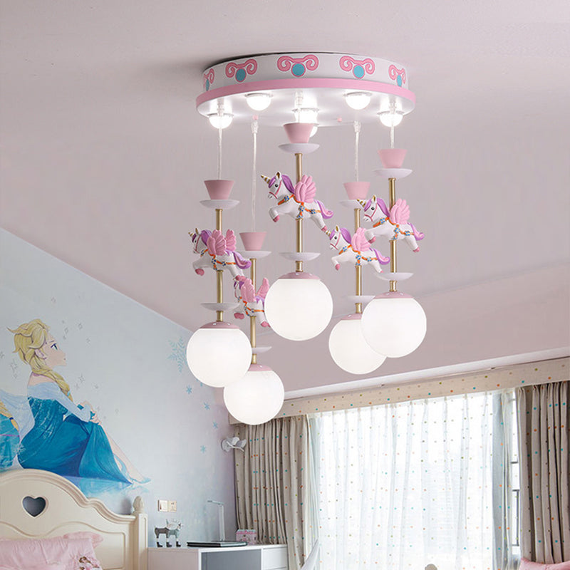 Pink Unicorn Multiple Pendant Light Fixture Kid Resin Hanging Ceiling Light for Nursery