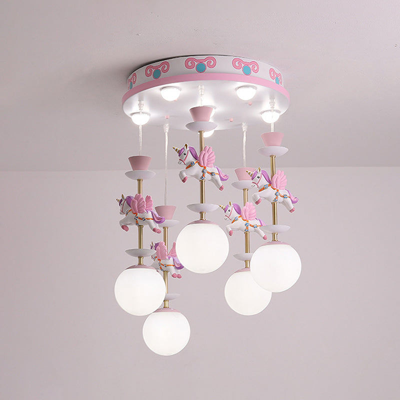 Pink Unicorn Multiple Pendant Light Fixture Kid Resin Hanging Ceiling Light for Nursery