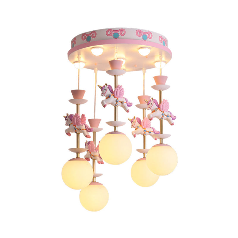 Pink Unicorn Multiple Pendant Light Fixture Kid Resin Hanging Ceiling Light for Nursery