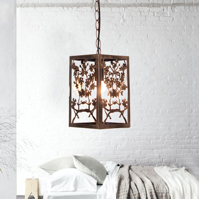 Rust Pumpkin / Snow / Branch Pendant Plafond Light traditionnel métal traditionnel 1 Light Living Room suspendu avec cage