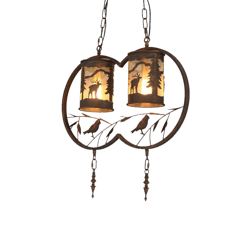 Bronzo 1/2/3 Luci a sospensione Lighting Rustic Fabric Appeding Lampada per ristorante con anello di metallo e uccello