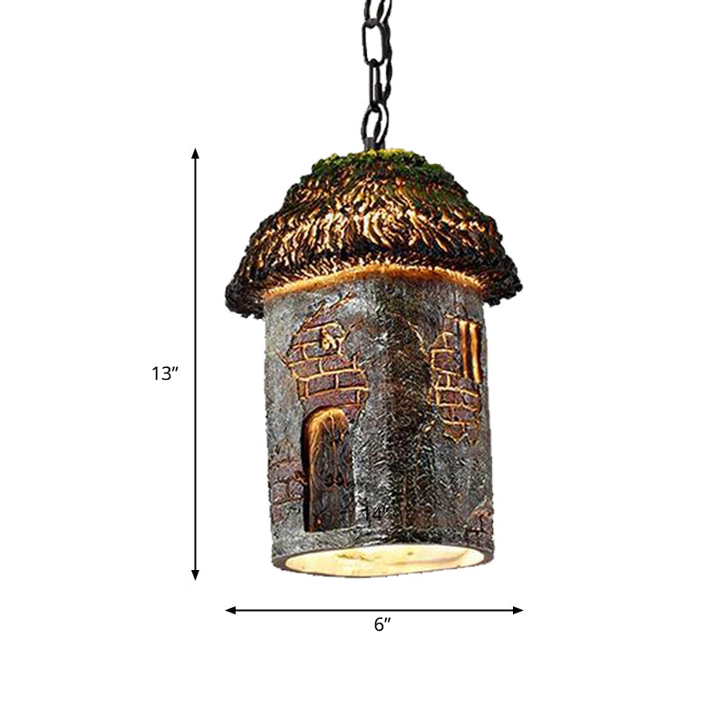 1 Light Pendant Lighting Rustic House Shaped Resin Hanging Ceiling Light in Green for Restaurant