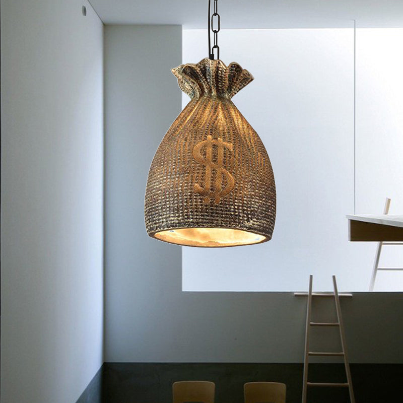 Money Bag Dining Room Hanging Light Kit Vintage Style Resin 1 Light Gold Pendant Lighting