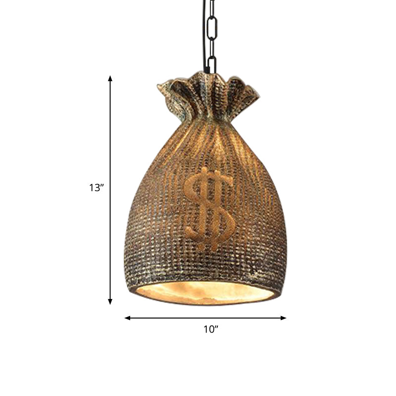Money Bag Dining Room Hanging Light Kit Vintage Style Resin 1 Light Gold Pendant Lighting