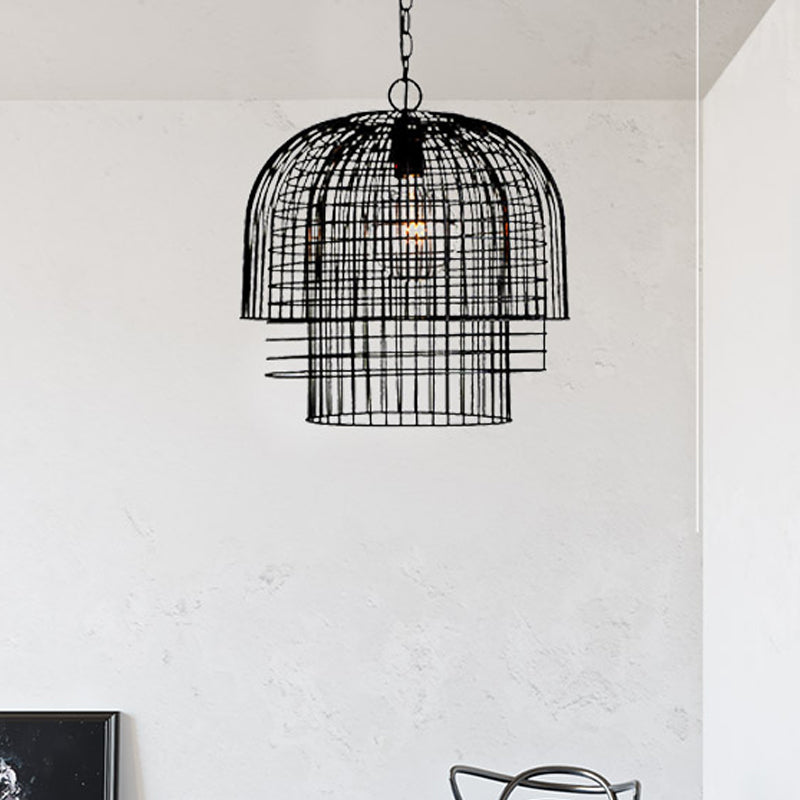 Black fil Cage Pendante Light Vintage Metal 1 Light Living Room suspendu plafond plafond