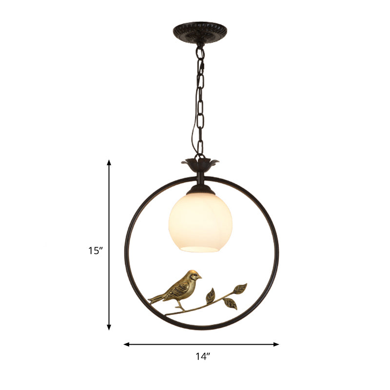 1 Light Ring Pendant Light Fixture Minimalist Gold/Black Metal Hanging Light with Bird Decoration