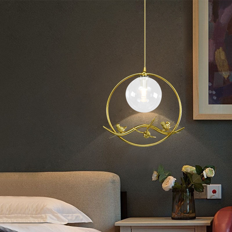 Globe Bedroom Pendant Light Vintage fumé gris / transparent / ambre 1/3 lumières en laiton Hanging Light avec une canopée ronde / linéaire