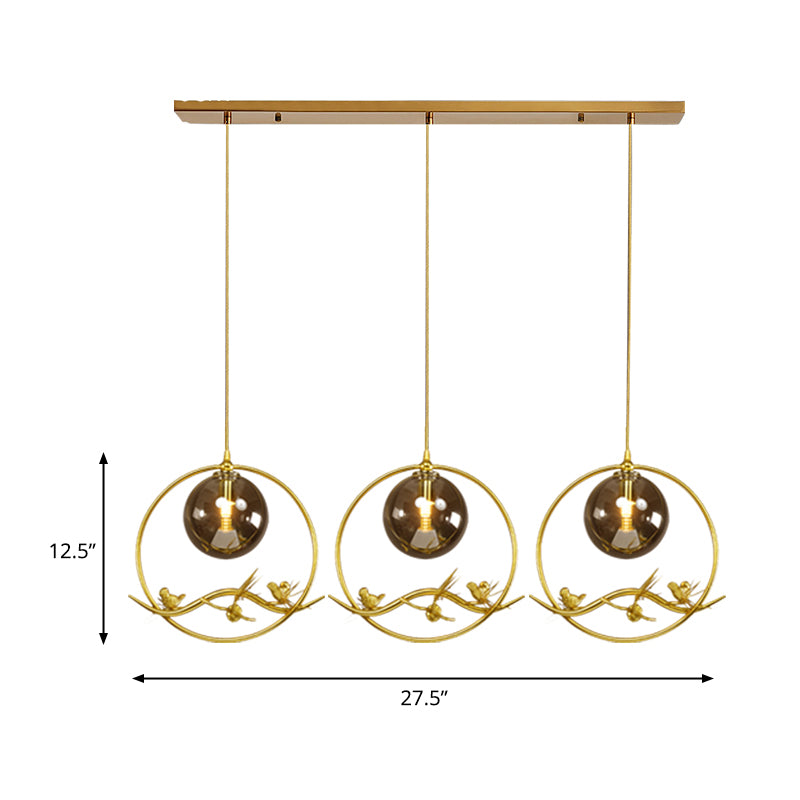 Globe slaapkamer hanglamp vintage rookgrijs/helder/barnsteen glas 1/3 lichten messing hangend licht met ronde/lineaire luifel