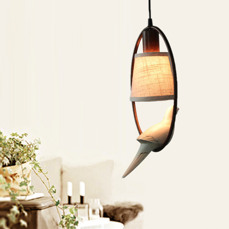 Taps toelopende stof hanglamp traditioneel 1 lichte woonkamer hangend plafondlicht met bronzen ringframe