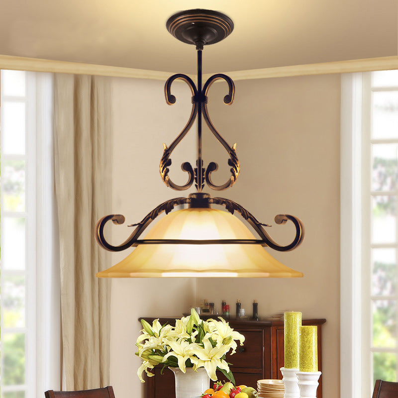 Verre givrée en verre givré luminaire vintage 1 Light Dining Room Pendant Light With Black-Gold Bras