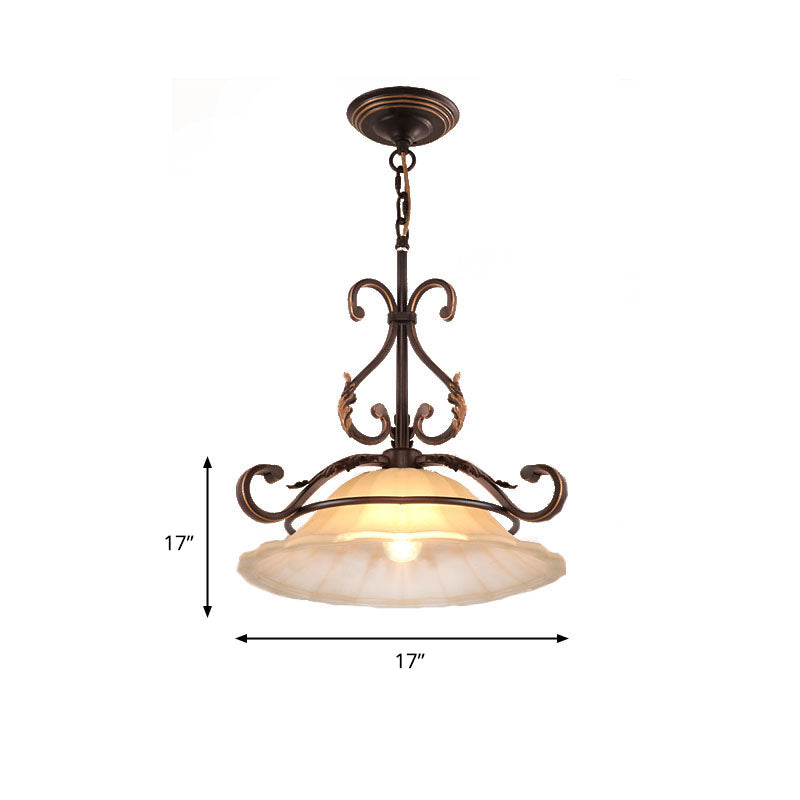 Uitlopende matglas hangende lamp vintage 1 lichte eetkamer hanglampje met zwart-gouden arm